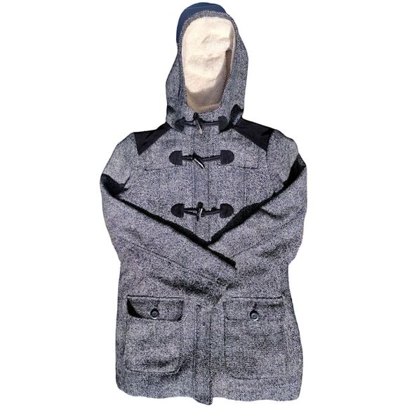 Prana 'Megan' Wool Blend Tweed Coat w/ Sherpa Hood, Size M, Gray/Black - Picture 5 of 12